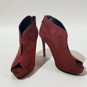 N by Nicole Miller Essex Back Zip Booties Burgundy Suede Size 7.5M